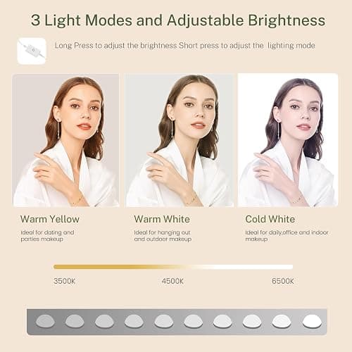 TEENFON Vanity Desk with 6 Drawers, 6 Open Shelves, Makeup Vanity with Mirror and Lights, Dressing Table with 3 Lighting Color Adjustable, Bedroom, White thumbnail 4