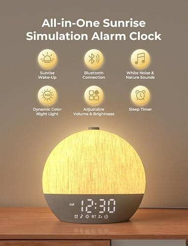 LIORQUE Sunrise Alarm Clock, Digital Alarm Clocks Bedside, Wake up Light with White Noise for Heavy Sleepers, 30 Sleep Sounds, Sleep Timer, Adjustable Volume & Brightness,Screen Free Design, Bluetooth thumbnail 3