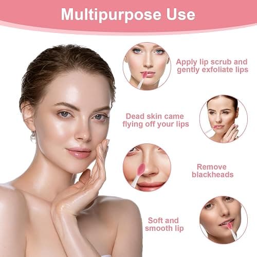 XLIUAX 10 Pcs Lip Scrub Brush, 3-in-1 Silicone Lip Brush Dual-ended Lips Scrubber Exfoliator Mask Applicator Facial Cleansing Brushes for Dark Lips Makeup Skincare Removal thumbnail 5