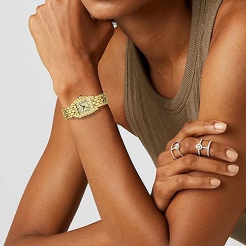 CHEETAH Gold Watches for Women with Small Vintage Bracelet, Rectangular Case Roman Dial thumbnail 7