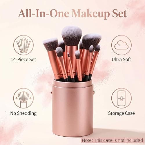 BS-MALL(TM) Premium 14 Pcs Synthetic Foundation Powder Concealers Eye Shadows Silver Black Makeup Brush Sets(Rose Golden) thumbnail 2