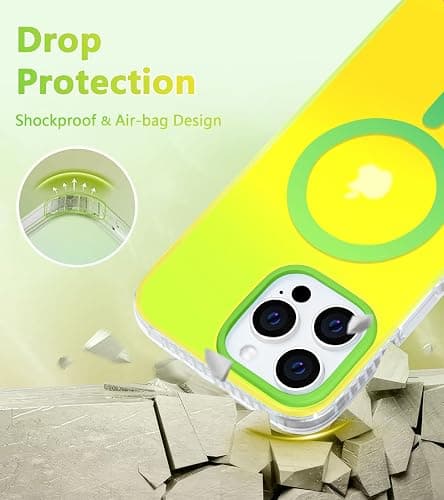 Amzfield Magnetic for iPhone 16 Pro Max Case, Compatible with MagSafe Cute Colorful Gradient Iridescent Matte Shockproof Protective Rainbow Aesthetic Phone Case for Women Girls Green & Yellow thumbnail 5