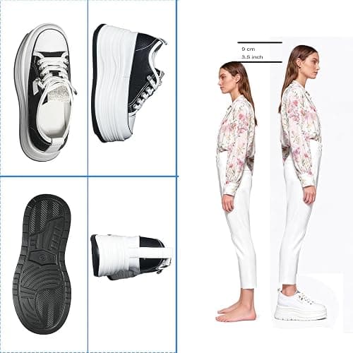 JYSGYLT 4 inch White Platform Sneakers for Women - Chunky Non Slip Sole Slip On Casual Shoes Women’s Fashion Sneakers with 7cm Platform & 2cm Hidden Heel Walking Shoes (White/Black) thumbnail 6