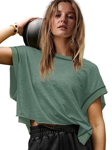 Panadila Womens Open Back Workout Top Oversized Workout T Shirts Backless Athletic Shirt Short Sleeve Baby Tee thumbnail 2