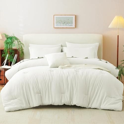 CozyLux Queen Comforter Set Ivory, 7 Pieces Bed in a Bag Queen Comforter Set with Sheets, Luxury Soft Bedding Sets with Down Alternative Comforter, Fitted Sheet, Flat Sheet, Pillowcases & Shams thumbnail 8