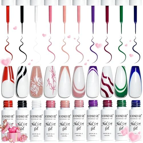 JODSONE 10pcs Nail Art Gel Liner Set,3D Nail Art Pens Effect for Fine Lines,Thin Brush Detail Polish,DIY Painted Nails at Home Salon,Liner Gel Nail Polish Valentine's Gift for Girls & Women - Image 1