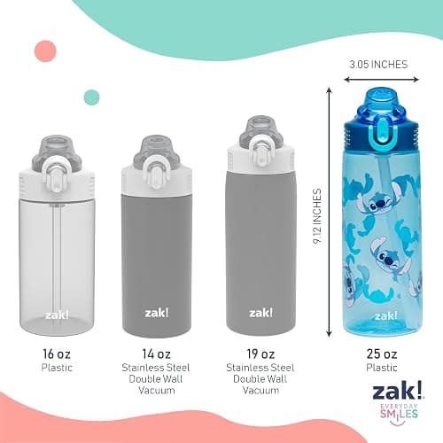 Zak Designs Disney Sage Water Bottle For School or Travel, 25oz Durable Plastic Water Bottle With Straw, Handle, and Leak-Proof, Pop-Up Spout Cover (Stitch) thumbnail 3