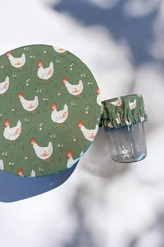 (4-Pack) Sourdough Reuseable Jar & Bowl Covers | Cute Baking Gift | 100% Cotton | Washable | Bread Proofing | Kitchen Food Storage Gifting | Starter Cover Lid Kit (Chickens) thumbnail 6