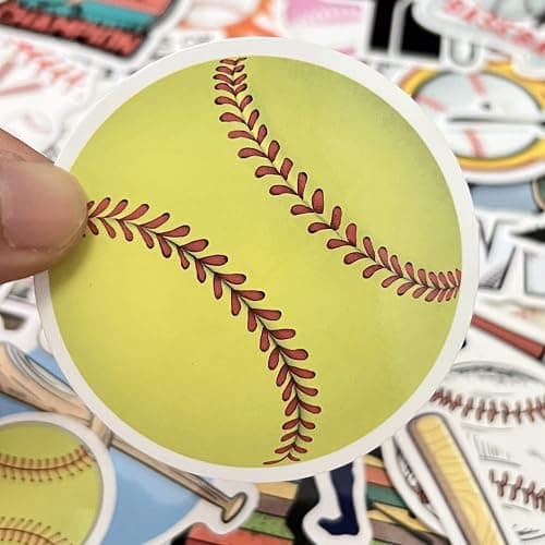 AOWDIAO 50 Pcs Baseball Stickers – Waterproof Vinyl Decals for Water Bottles, Laptops – Baseball Party Favors and Gifts for Kids & Teens thumbnail 5