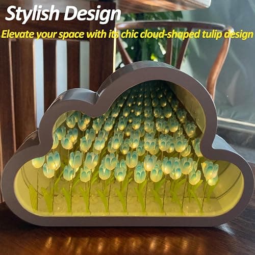 Joezhe Flower Cloud Night Lamp Artifical Tulip Night Light for Room Decor Led Mirror Lamp Sleeping Bedside Table Light Home Room Floral Ornaments Birthday Mothers Day Gift for Mom - Blue - Blue thumbnail 6