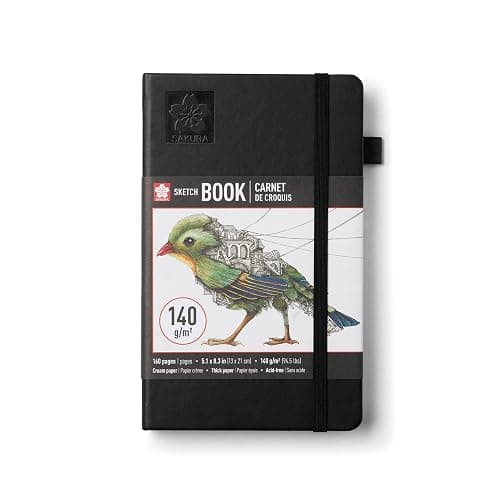 Sakura Sketchbook A5, Hardcover, 160 Pages, 5.1 x 8.3", Black, Cream Paper | Drawing Sketchbook for Visual Journaling & Illustration, 140 GSM Paper, Hardcover, Effortless Sketching - Image 1