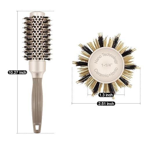 BANGMENG Round Barrel Anti-Static Hair Brush with Boar Bristles, Nano Thermal Ceramic Ionic Tech | For Extra Shine | Protect Hair, Enhance Texture, For Straightening & Drying (1 1/4 inch) thumbnail 2