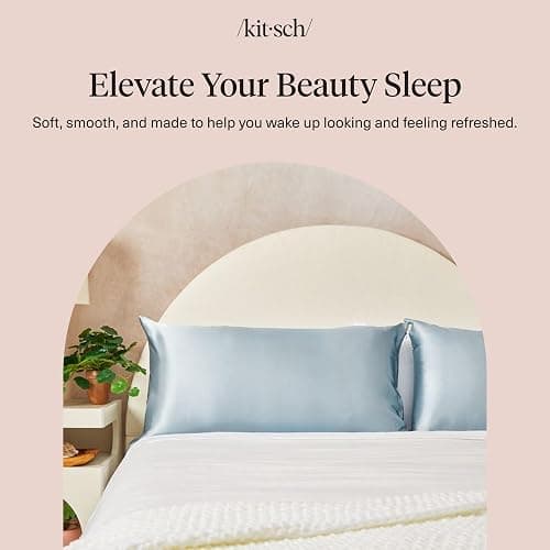Kitsch Satin Pillowcase, Softer Than Silk Pillow Cases King, Cooling Pillow Covers, Satin Pillowcase with Zipper for Hair, Skin & Quality Sleep, Wrinkle-Free & Smooth, King Size 19"x36", Haze Blue thumbnail 9