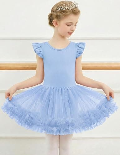 Zaclotre Tutu Dance Dresses for Girls Ruffle Sleeve Criss-Cross Back Ballet Leotards Toddler Ballerina Costume thumbnail 5
