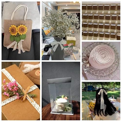 Ribbon Lace 45 Yards Vintage Ribbon Cotton Lace Craft Lace Crochet Sewing for Gift Package Wrapping, Bridal Wedding Decoration, Scrapbooking Supplies (Beige+White) thumbnail 5