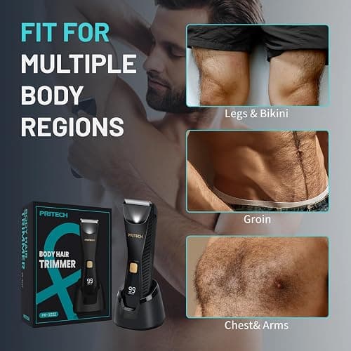 PRITECH Manscape Body Hair Trimmer - Waterproof Pubic Hair Ball Trimmer, Ceramic Blade Shavers Electric Razors for Men with USB-C Charging, Wet/Dry Use, Nick-Free Mens Grooming Kits, Gifts for Men thumbnail 5