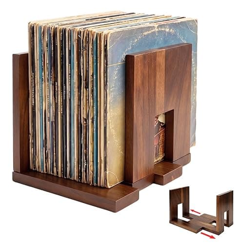 Vinyl Record Storage Stand: Solid Acacia Wood Album Holder for Desktop | Adjustable Vinyl Record Display Holds 1-60 LPs,Now Playing Record Holder for Shelf,Premium Music Gift for Collectors - Image 1