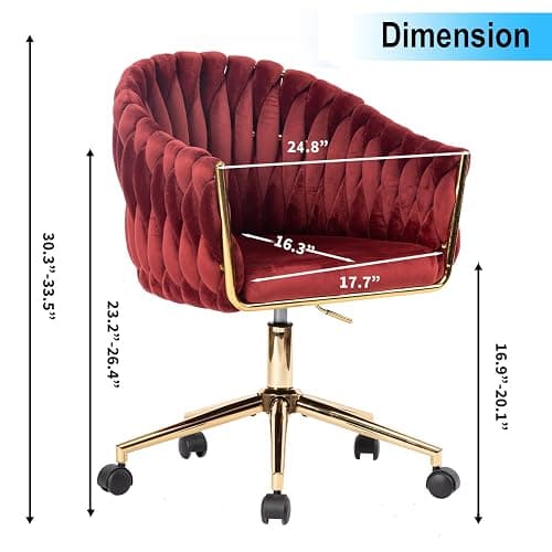 Comermax Velvet Office Chair, Vanity Chairs with Wheels, 360° Swivel Velvet Home Office Desk Chair, Accent Chair Makeup Vanity Chair for Bedroom, Living Room(Red) thumbnail 3