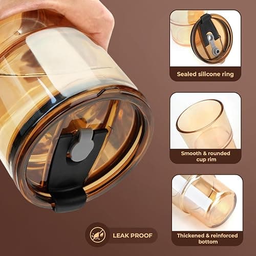 13 oz Glass Iced Coffee Cups with Lid and Straw, Leak Proof Glass Tumbler for Ice Tea, Water, Non-Slip Silicone Bottom, Thick Wall Drinking Glasses for Home/Office, BPA Free, Amber 2 Pack thumbnail 5