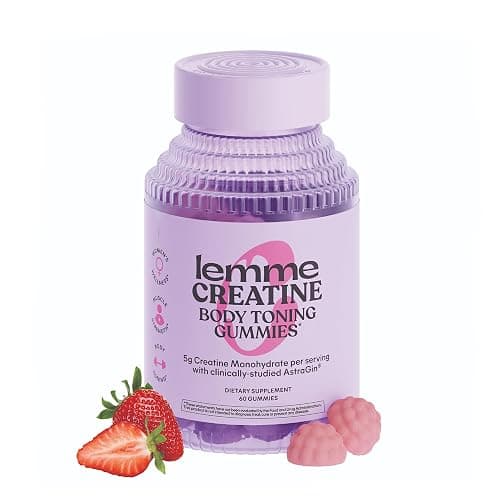 Lemme Creatine Monohydrate Gummies for Women and Men, 5g Dose to Support Lean Muscle, Strength, Recovery, Cognitive Health, w/Ginseng for Absorption, Sour Strawberry, NSF Certified, 60 Gummies - Image 1