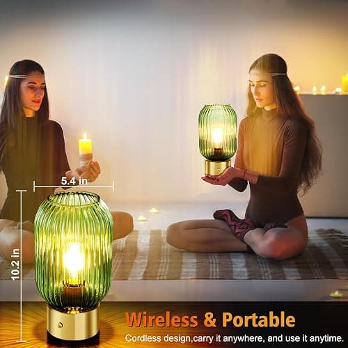 LEDIKON Cordless Table Lamp,Rechargeable & Touch Control,Vintage Mid Century Modern Style,3-Way Dimmable Battery Operated Gold Table Lamp for Dinner Table,Living Room,Bedroom,Restaurant,Bars thumbnail 2
