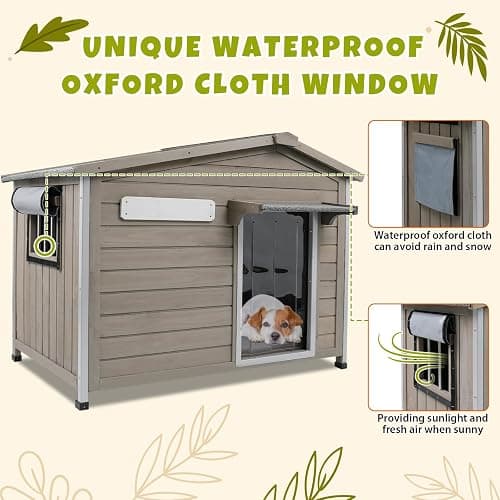 PetsCosset 40.2" L Large Dog House Outdoor & Indoor,Fir Wood Dog Kennel with Weatherproof Openable Asphalt Roof,Spacious Doghouse with Anti-Chewing Metal Edges for Small & Medium & Large Dogs,Grey thumbnail 3