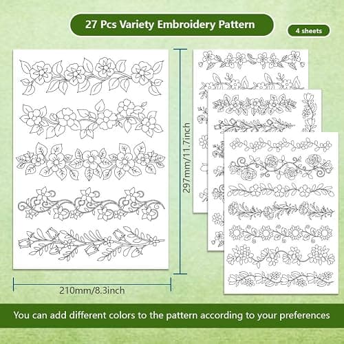 BENECREAT 4 Style 27Pcs Flower Border Water Soluble Hand Sewing Stabilizers, Long Rattan Flowers Tear Away Water Soluble Embroidery Patterns for Carves, Shirts, Coats, Bags, Towels thumbnail 2