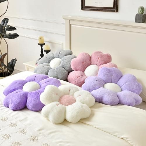 Ddliury Flower Pillow, Flower Shaped Pillow Decorative Throw Pillows for Bed Couch, Cute Daisy Pillow Dorm Decor Floor Seating Cushion (White, 15 Inches) thumbnail 7