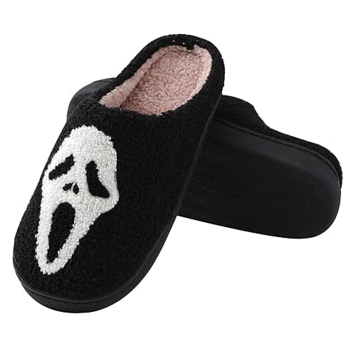 Zuiyisu Halloween Slippers for Women Men, Soft Plush Fuzzy Winter holiday slippers, Retro Cozy House Slippers, Comfy Bedroom Christmas Slippers Indoor Outdoor Shoes - Halloweenhead - 10-11 Women/9.5-10 Men thumbnail 2