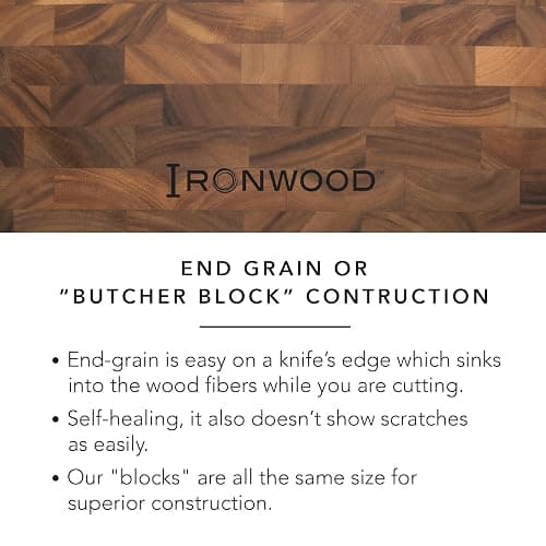 Ironwood Gourmet Large End Grain Prep Station Acacia Wood Cutting Board, 14 x 20-Inch, Brown thumbnail 8