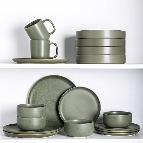 LERATIO Stoneware Dinnerware Sets for 6,Handcarft Ceramic Plates and Bowls Sets,Chip and Scratch Resistant Dishes, Dishwasher & Microwave Safe, Oven safe,Reactive Glaze-Green thumbnail 7