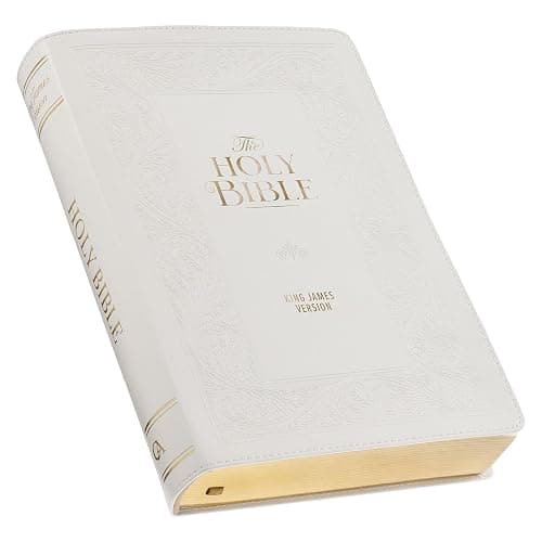 KJV Holy Bible, Giant Print Standard Size Red Letter Edition, Thumb Index Tabs & Ribbon Marker, King James Version, Vegan Leather, White Floral, 14 pt. Type (KJV Standard GP Editions) - Image 1