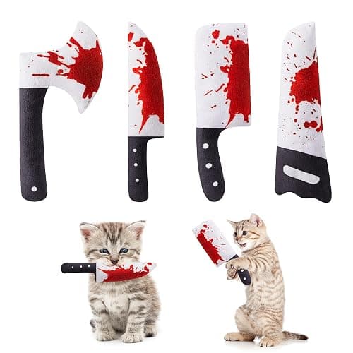Potaroma 4Pcs Cat Toys, Horror Halloween Knife-Shaped Kitten Catnip Crinkly Sound Toys, Indoor Exercise for All Cat Breeds 6.5 Inches - Image 1