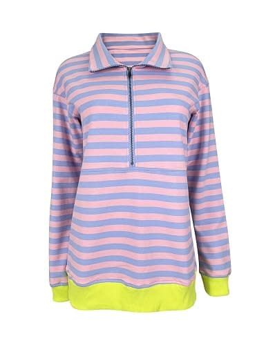 Floral Find Women's Long Sleeve Lapel Half Zip Up Sweatshirt Solid Stylish Loose Fit Casual Pullover Tops thumbnail 2