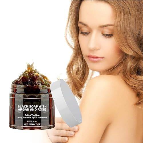 Jabón Negro Marruecos con Argán y Rosa,Exfoliante Corpora,Jabón Negro Marroquí Natural de Marruecos,Suavizante Piel Peeling Corpora,200g,Incluye Guante de Ducha thumbnail 2