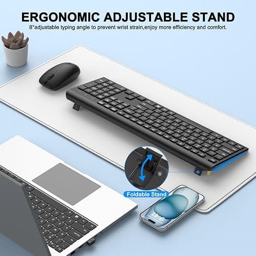Wireless Keyboard and Mouse Combo, Full Size Silent Ergonomic Keyboard and Mouse, Long Battery Life, Optical Mouse, 2.4G Lag-Free Cordless Mice Keyboard for Computer, Mac, Laptop, PC, Windows thumbnail 4