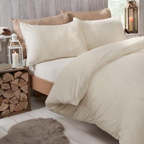Brentfords Cream Teddy Fleece Duvet Set, Double Teddy Fleece Bedding Set Quilt Cover Double Winter Warming Duvet Covers with Pillowcases Soft Fluffy Comfy thumbnail 2