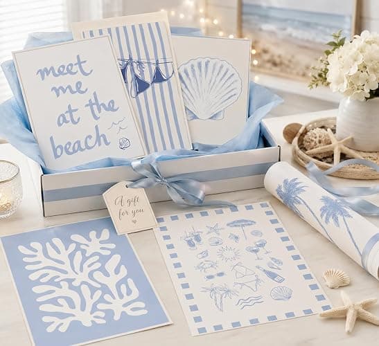 6Pcs Coastal Granddaughter Wall Art Blue Shell Bikini 8x10in | Starfish Palm Tree Poster Prints, Meet Me At The Beach, Preppy Aesthetic, For Girly Room Dorm Apartment thumbnail 9