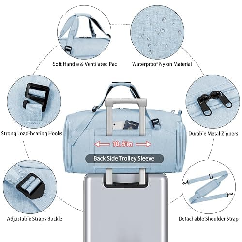 Convertible Garment Bags for Travel - Carry on Garment Duffle Bag with Backpack Straps for Men Women, 4 in 1 Large Travel Duffel Bags with Shoes Compartment Hanging Suit Dress Weekender Bag 3pcs Set thumbnail 4