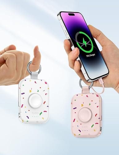 RORRY CharmGo Portable Charger, 5000mAh Portable Charger Power Bank | Built-in Cables,Travel Keychain Battery Pack Essentials for Apple Watch 1~12 Series/Ultra/SE & iPhone 18 Pro Max/17/16/15 thumbnail 6