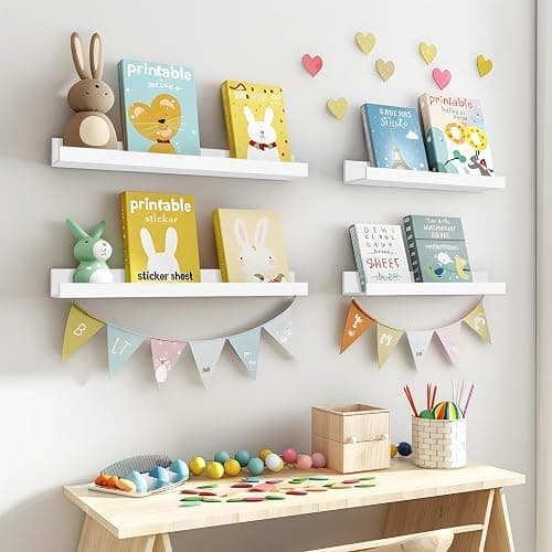 LaVie Home Floating Shelves for Wall Storage Set of 4, 15.6 Inch Picture Ledge Shelf, White Wall Shelves with Lip for Kitchen, Bedroom, Bathroom, and Living Room thumbnail 2