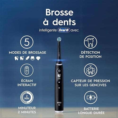 Oral-B Brosse A Dents Electrique iO 6 Noire, 5 Modes De Brossage Dont Blancheur Et Soin Des Gencives, Capteur De Pression, Ecran Interactif, 3 Brossettes De Rechange Oral B, Etui De Voyage, Carton thumbnail 2