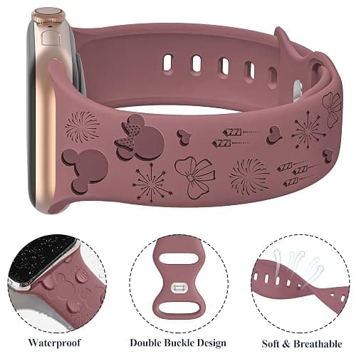 4 PACK Engraved Silicone Bands Compatible with Apple Watch Band 40mm 38mm 41mm 42mm 44mm 45mm 46mm 49mm Women Breathable Soft Cute Sport Replacement Strap for iWatch SE Series 11 10 9 8 7 6 5 4 3 2 1 (Black/Milk Tea/Starlight/Violet Smoke, 38/40/41/42mm(Series 11 10)) thumbnail 3