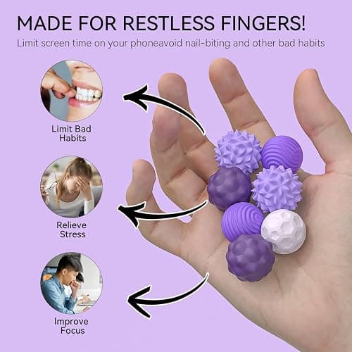 Magnetic Fidget Balls Toys (8PCS), Weighted Texture Tactile Sensory Fidget Balls, Stress Anxiety Relief Toys for Fingers Hands, Pain Stimming Tools for Adults & Teens with Autism (Purple) thumbnail 4