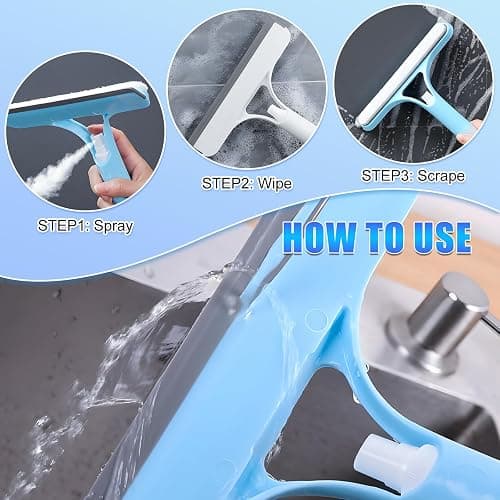 3 in 1 Window Cleaning Scraper, Cleaner Window Squeegee with Sprayer, Squeegee and Scrubber Spray Bottle Window Squeegee for Shower Glass, Mirrors, Car and Home,All-Purpose Window Cleaner Tool(White) thumbnail 5