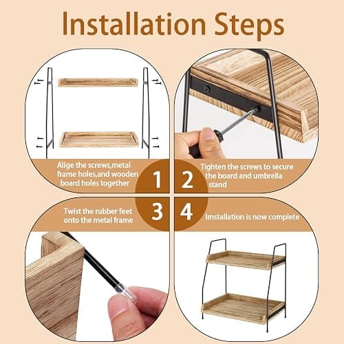 2 Tier Coffee Station Organizer for Countertop Coffee Bar Accessories and Organizer, Wooden Kitchen Counter Shelf Coffee Condiment Storage for Bathroom, Kitchen, Coffee Bar, Holiday Decorations thumbnail 3