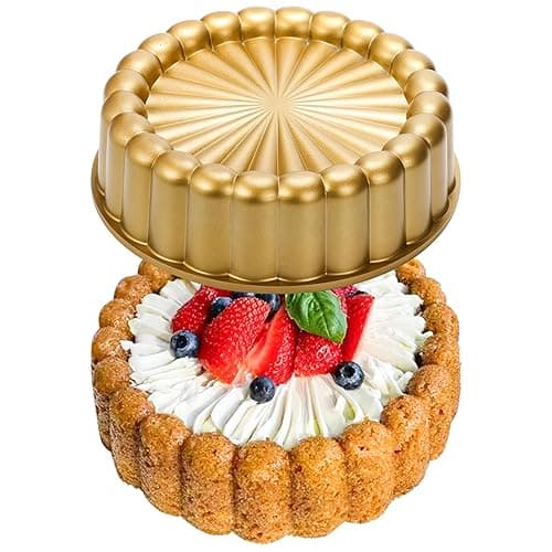 Goaste 9.5 Inch Charlotte Cake Pan, Reusable Fluted Mold, Nonstick Aluminium With Flower Shape for Cheese, Chocolate, Strawberry Shortcake, Brownie Tart Pie - Image 1
