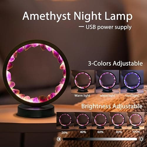 Runyangshi Runyansghi Amethyst Night Lamp 8.6'' Natural Healing Crystal Bedside USB Port 3 Colours Dimming Mode Bedroom Suitable Light for Living Room Office Home Decor Ideal Gift thumbnail 3