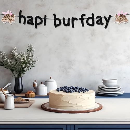 Happy Birthday Banner Pre-Strung Black Glitter Funny Hapi Burfday Birthday Decorations for Frog Lovers Bday Party Decor thumbnail 4