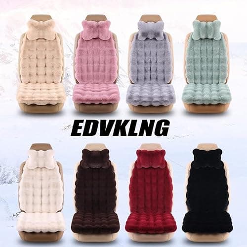 EDVKLNG Luxury Thickened Plush Car Seat Cushion Set,Soft Fluffy Protector Warm Faux Rabbit Fur Non-Slip Front and Back Seat Covers (Pink,11pcs) thumbnail 3